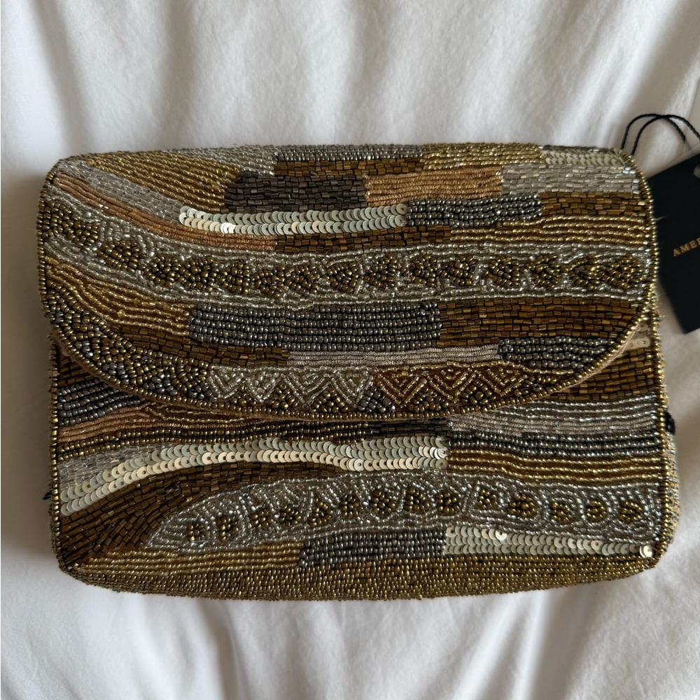 Elegant Beaded Clutch in Gold and Silver